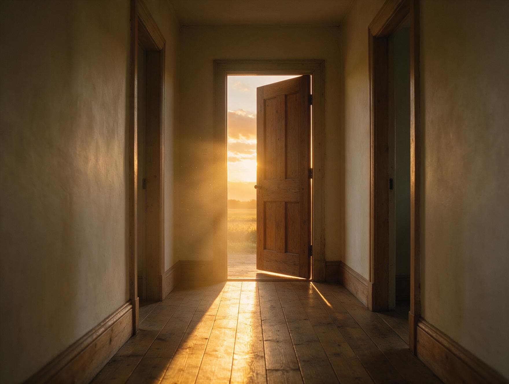 A door opening onto warm golden light