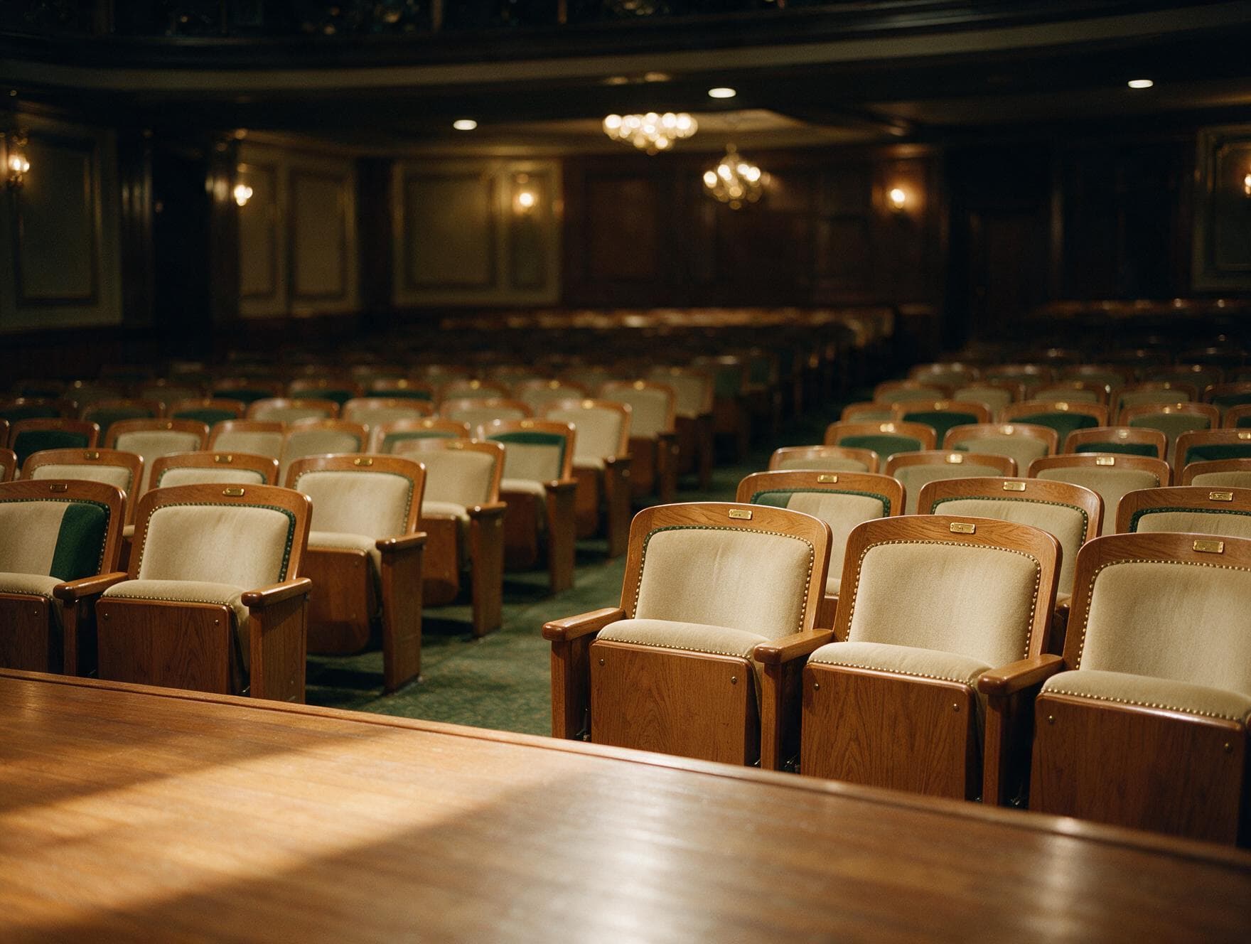 Rows of empty auditorium seats seen from the stage